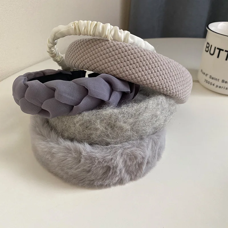 Korea Ins Gray Wool Hair Hoop Autumn And Winter Temperament Coil Hair Head Hoop Outdoor Hairpin Girls Hair Accessories Headdress flapper headband