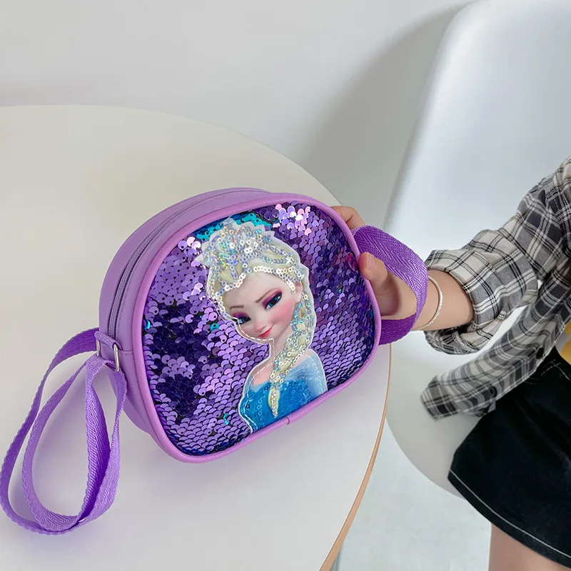 Anime Frozen Children's Bag Girls Bag Disney Princess Elsa Sequins Personality Children's Casual One Shoulder Bag Messenger Bag 3
