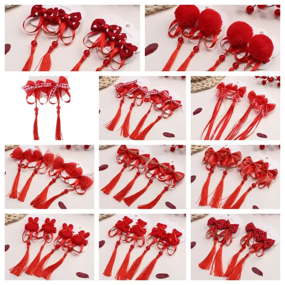 

Головной убор костюм красный новый год заколка для волос Hanfu головной убор принцесса красный бант заколка для волос аксессуары для волос в китайском стиле заколка для волос