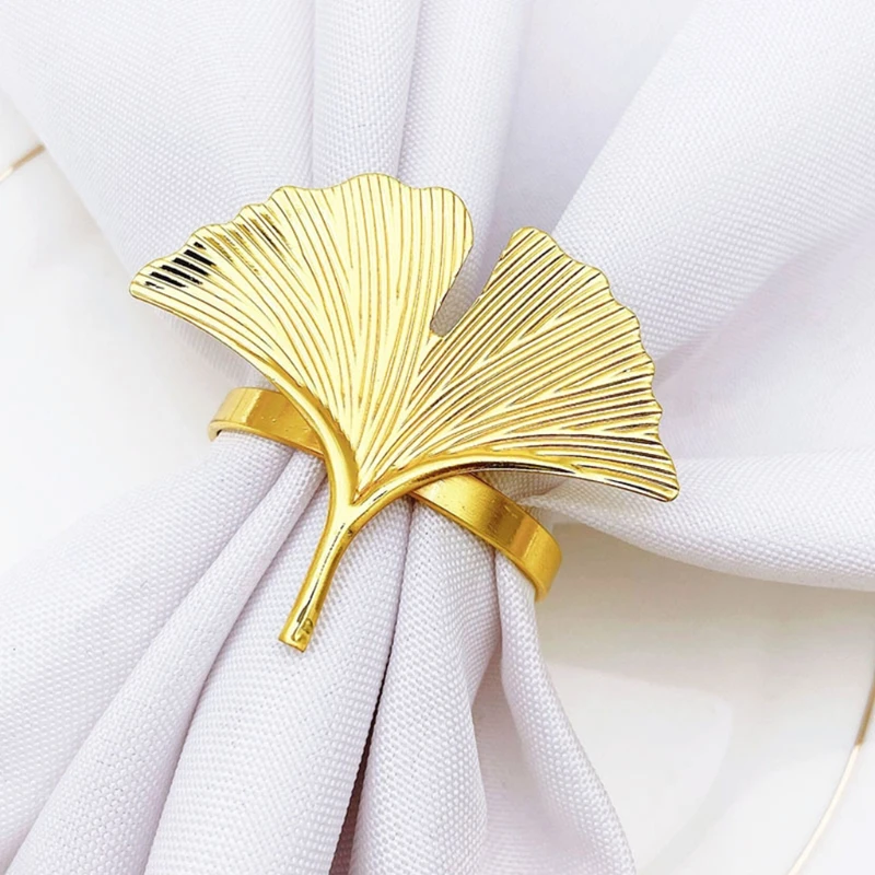 Ginkgo Leaves Napkin Ring Buckle Holders for Wedding Party Mother&rsquo;s Day Celebrate Festival Dinner Table Decoration 6pcs