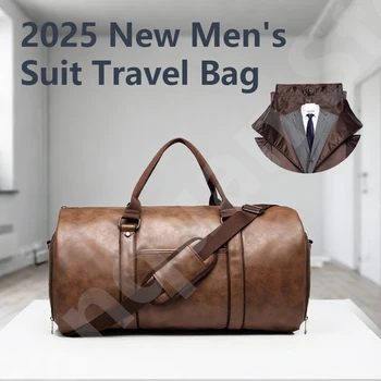 2025 New Men's Large Capacity Leather Waterproof Weekend Travel Business Convertible Suit 1