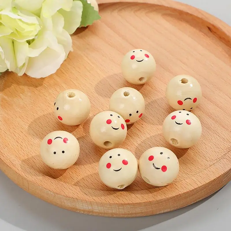 20pcs Smile Face Wooden Beads 22mm 25mm Wooden Beads Balls with Hole for DIY Craft Jewellery Bracelet Necklace Making