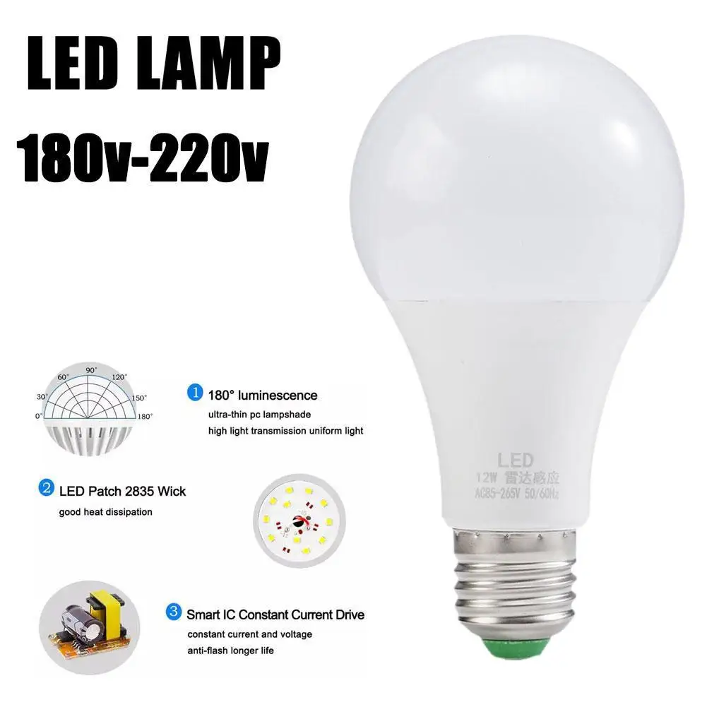 

E27 7W/12W Radar Light Bulb Pear Lamp With Motion Energy Lamp Darkness Saving E27 Working Night In LED Smart C1C3