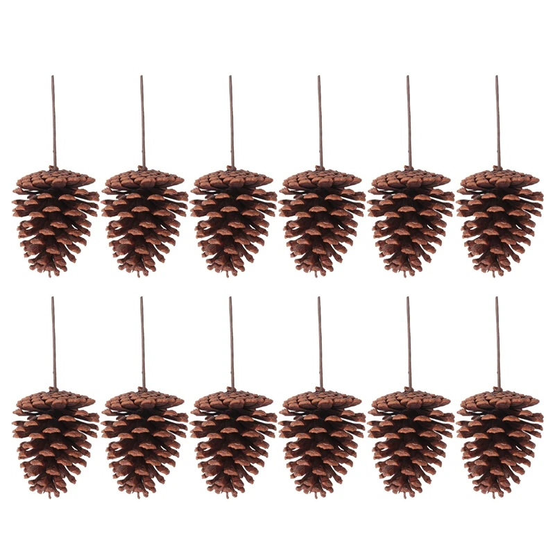 12Pcs Christmas Pinecone Sprays Medium Pinecones Picks With Wired Stems 8.3 Inch Tall For Xmas A