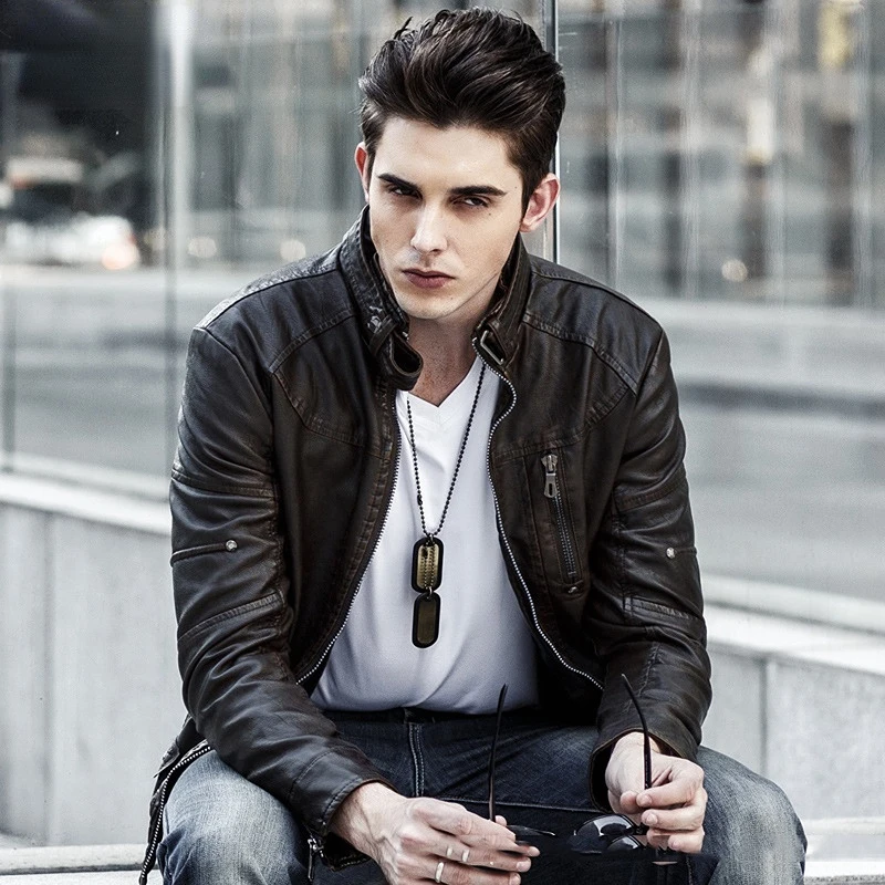 

Мужская мотоциклетная кожаная куртка, черная куртка из искусственной кожи с флисовой подкладкой,