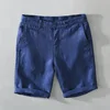 L8216 Mid Waist Linen Beach Shorts Summer Men Simple Business Casual Straight Pockets Solid Color Zipper Work Knee Length Pants 1