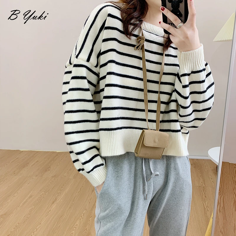 

Женский вязаный пуловер в полоску, свободного покроя