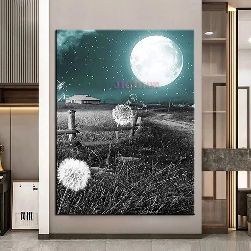 DIY 5D Diamond Painting Dandelion Moon Farm Cross Stitch Full Drill Embroidery Mosaic Picture of Rhinestones Y4895