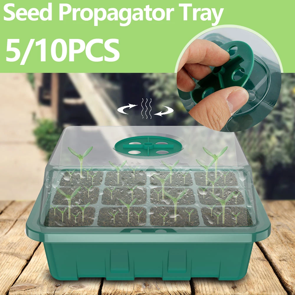 5Pcs Seed Propagator Tray Plastic Seedlings Trays with Transparent Cover Breathable Seedlings Germination Tray for Garden Indoor