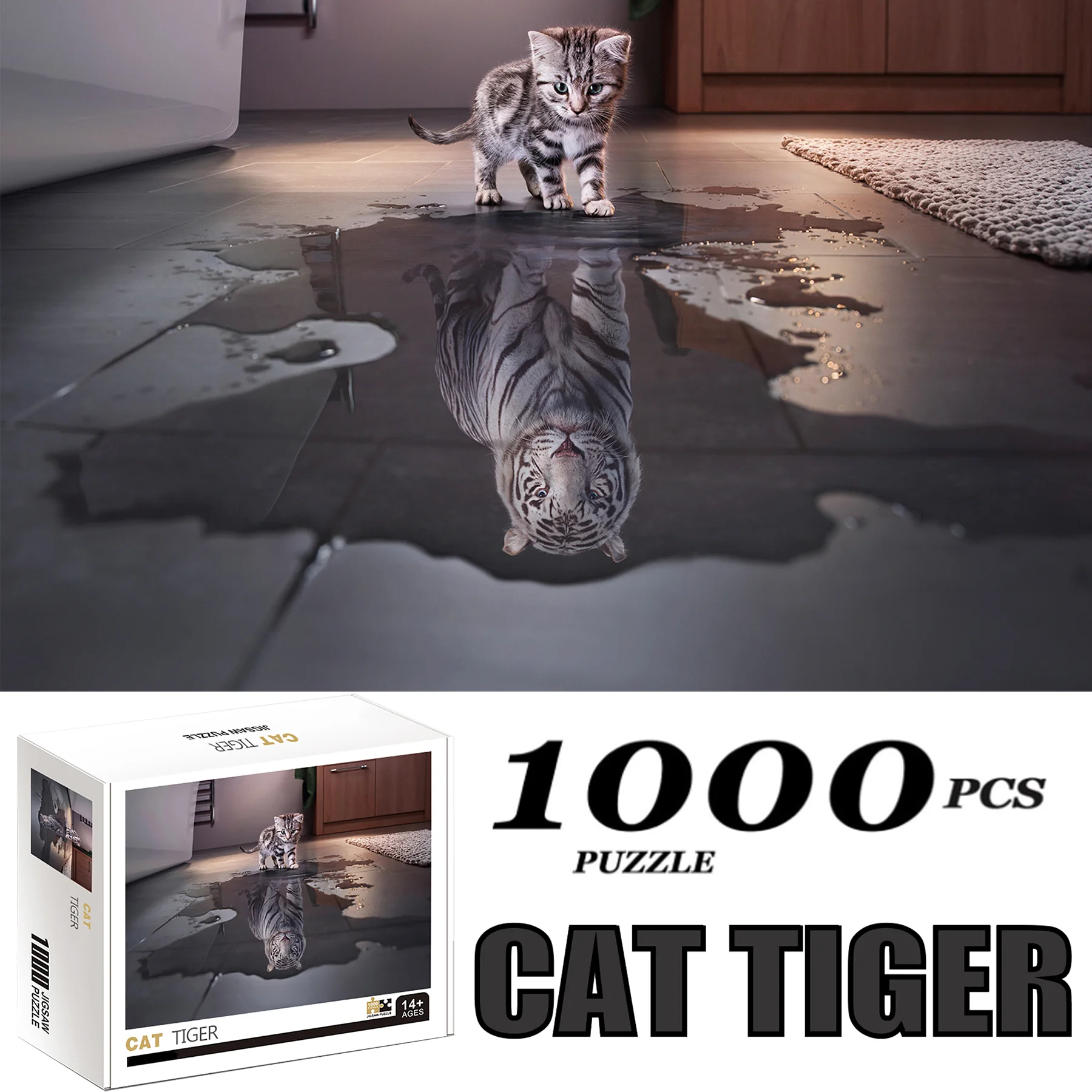 1000 Teile Puzzle Für Erwachsene – Katze & Tiger Motiv, 68,6 X 50,8 Cm, Aus Recyceltem Karton