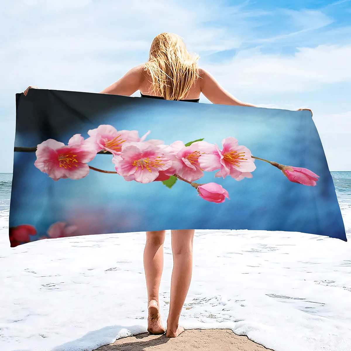 Pink Cherry Blossoms Sand Free Beach Towel Oversized Absorbent Bath Towel  Large Hand Towels for Swimming Bathroom Spa Pool