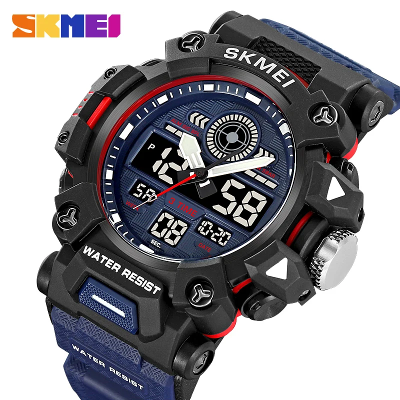 

SKMEI Men's Sports Electronic Watch Waterproof Swimming Blue Army Green Khaki Three Time Stopwatch Timer Alarm Clock 2226