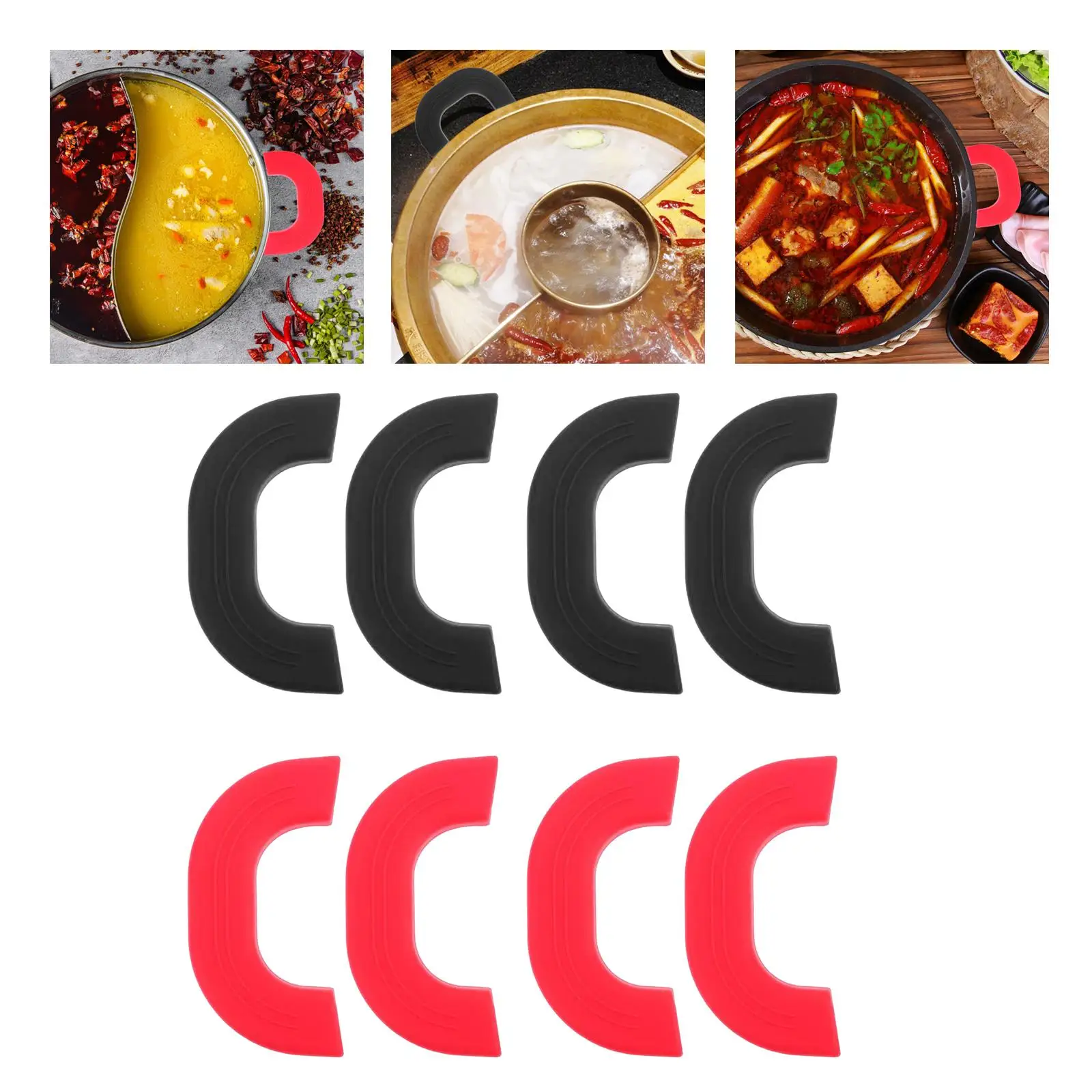 4 Pieces Silicone Assist Handle Holder Hot Pot Handle Kitchen Gadgets Potholders Non Slip Handle for Skillets Plate Woks Pans