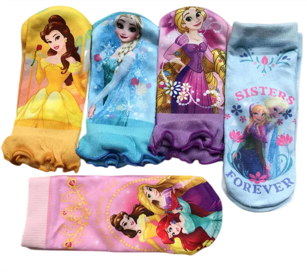 Hot Toys Princess Desing Socks Elsa Anna Mermaid Belle Prints Cotton Socks For 3-10T 4Pairs/lot Bright Color Kids Cartoon Socks