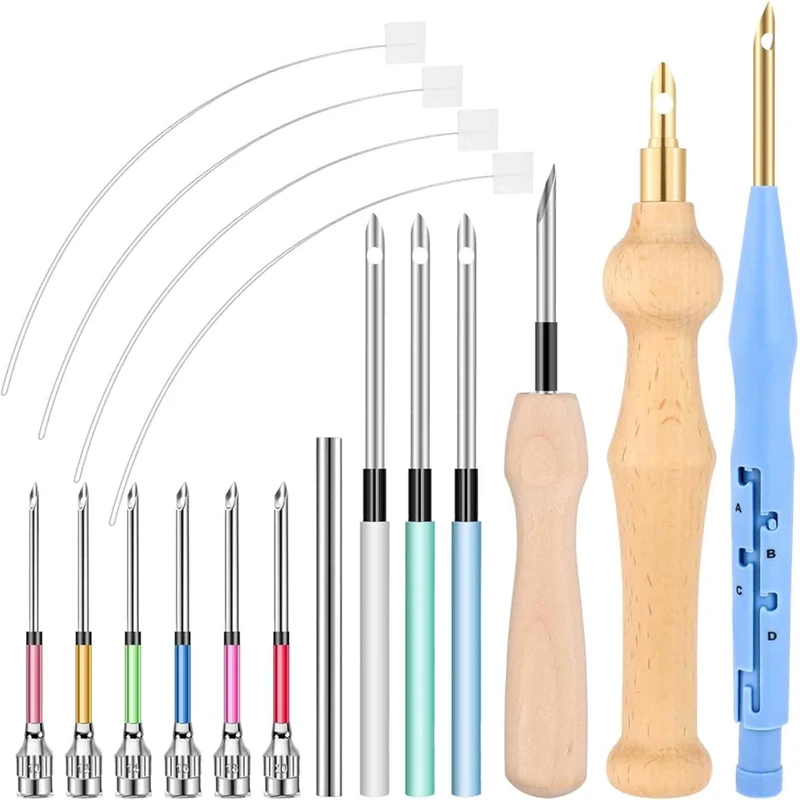 New 18 Pieces Punch Needle Set Adjustable Punch Needle Tool Set Adult Beginner Sewing Applique Decoration