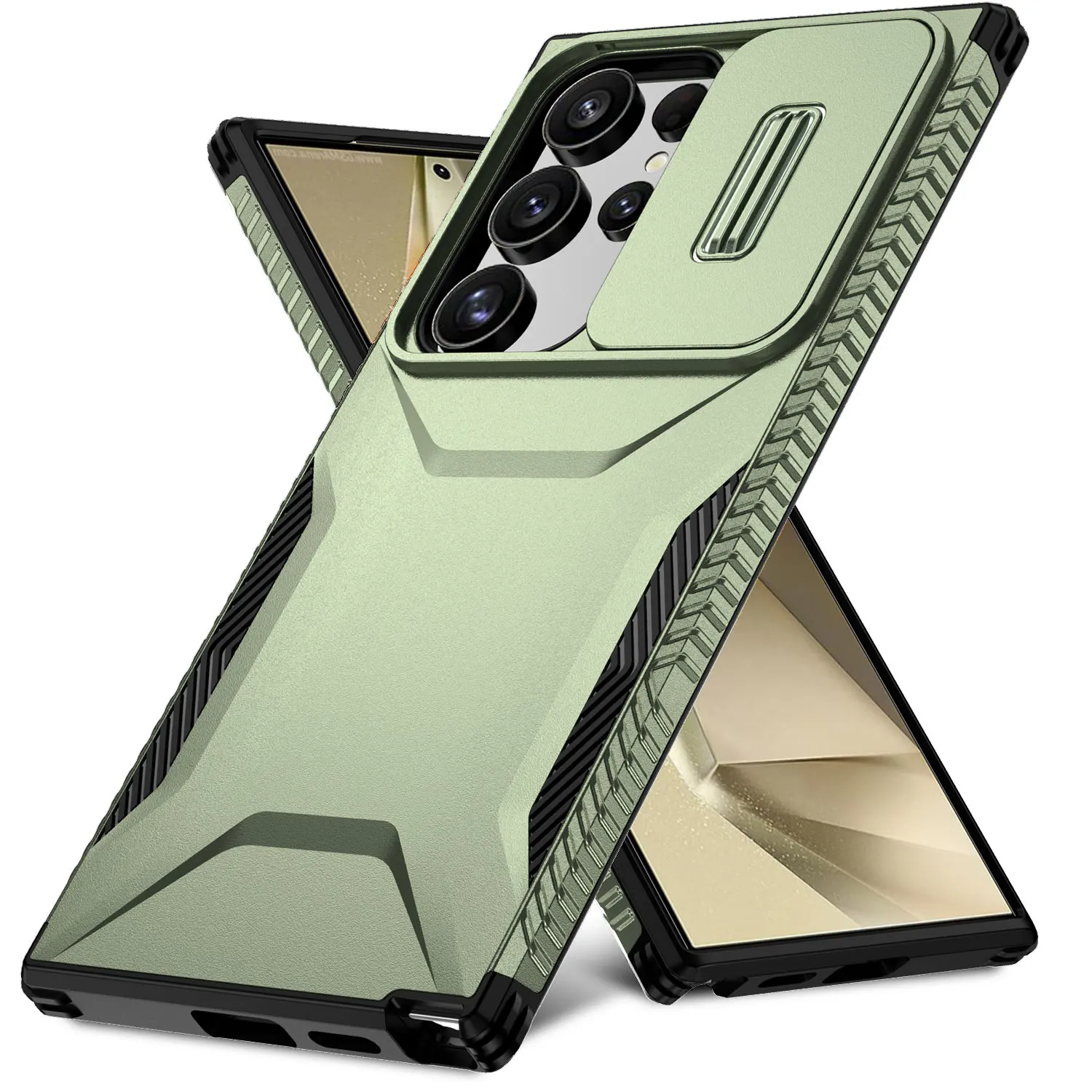 Rugged Armor Shockproof Case with Slide Window and Hard Plastic Back Cover