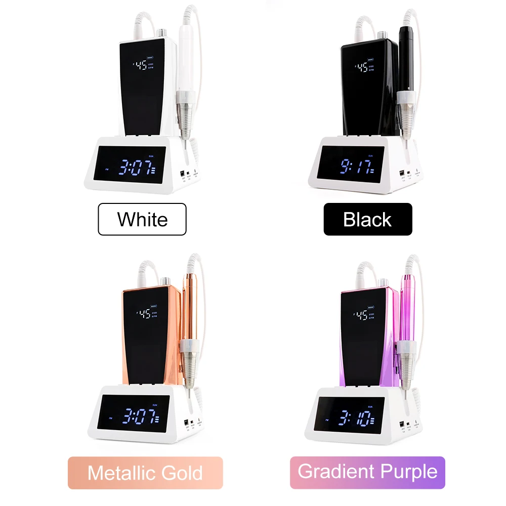 45000RPM Gradient Purple Rechargeable Nail Drill Portable Cordless Electric Nail Drill Machine  Manicure 85w with Desktop Clock 6