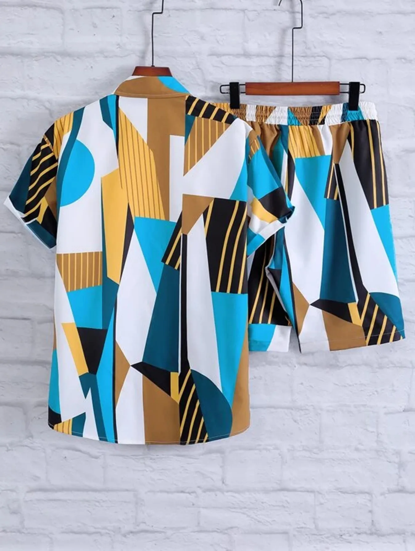 Luxury Brand Hawaiian Shirt Set Social Men Shirts Gradual Casual Single Geometry Printed Male Blouses Set S-3XL