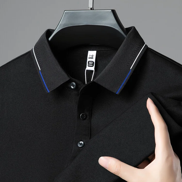 Supreme Washed Stripe Polo “Black” Silk + Cotton Men's Long-Sleeved Polo, New Autumn Polo T-shirt