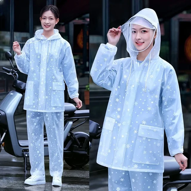 Raincoat rain pants suit women's thickened adult long full body rain proof  waterproof electric vehicle split raincoat
