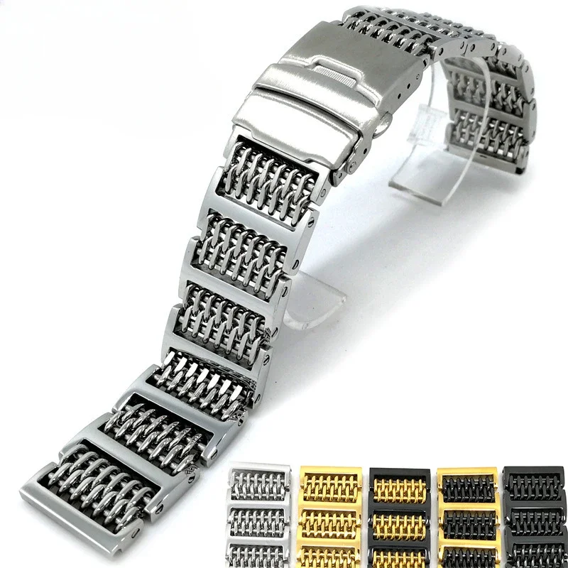 

Watches Accessories 316 Stainless Steel Bracelet for Rolex Strap Cool Shark Net Belt Men Silver WatchBand Safe Buckle 20 22 24mm