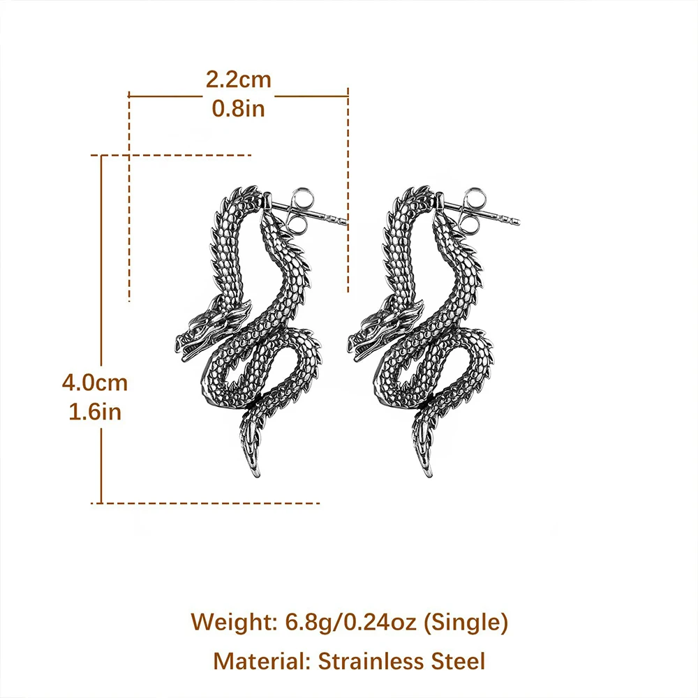 Punk chinesische Drachen Ohrringe für Frauen Geschenk Edelstahl einzigartige hübsche Männer loong Ohr stecker Vintage männliche Schmuck Accessoires – Detail 3