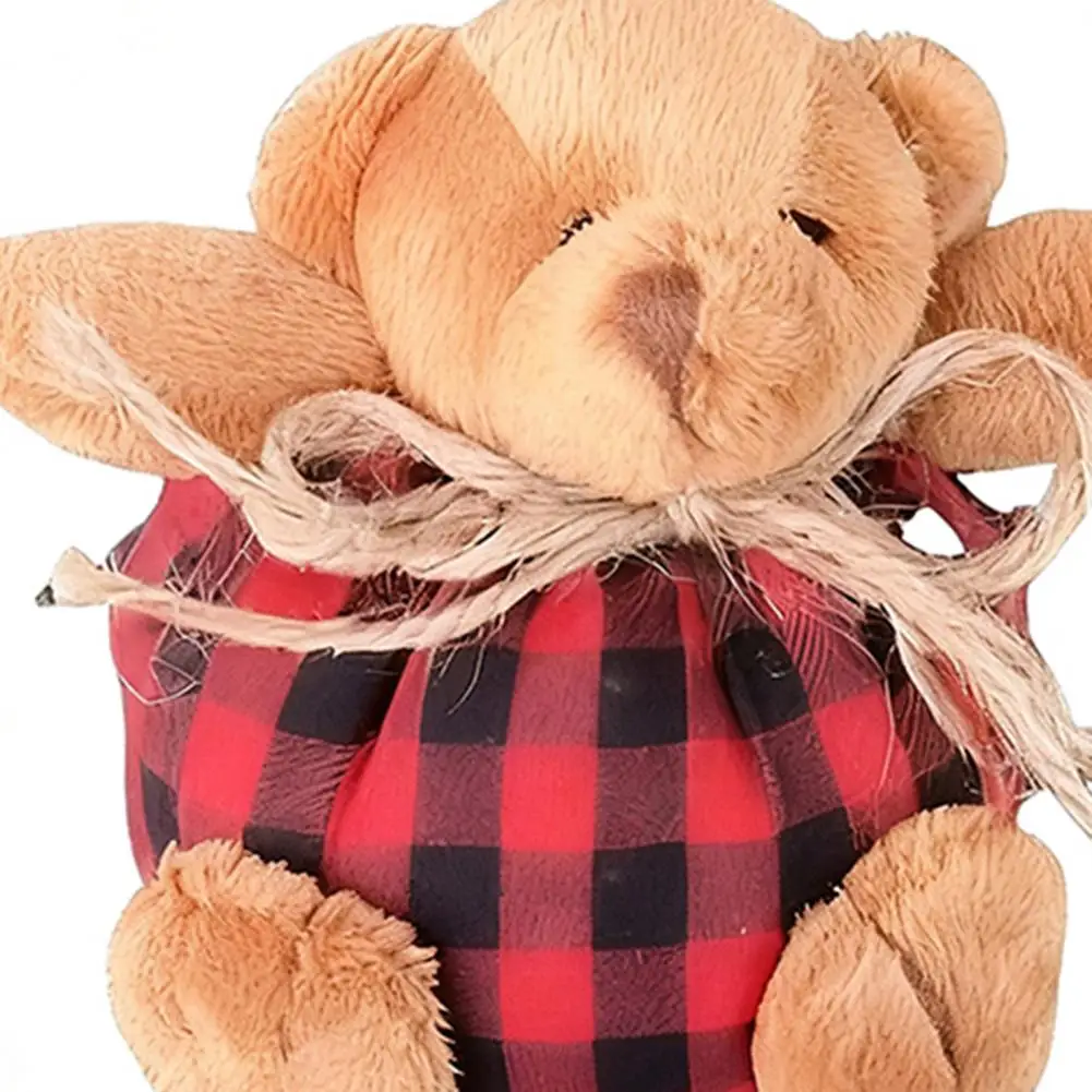 2Pcs 10cm Mini Plaid Bear Ornaments Christmas Tree Hanging Decor Cute Bear Keychain Festive Xmas Stocking Plush Stuffer Gifts