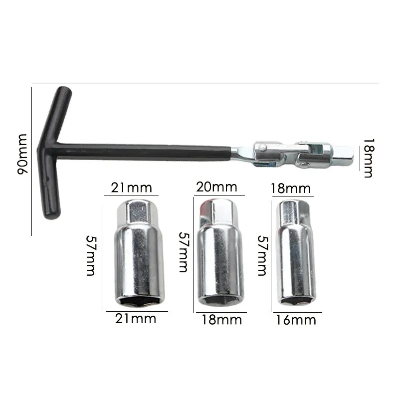 Clé à Bougie 3 Douilles 16/18/21mm - Poignée En T Antidérapante, Acier Carbone, Pour Voiture Moto
