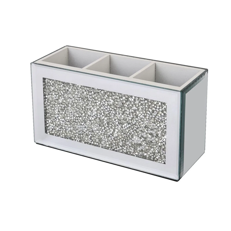 

Makeup Brush Holder Organizer Jewelry Boxes Women Bling Crushed Diamond Glass Mirrored