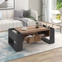 Anajqaqia Table de canapé, table basse moderne avec tiroir sans poignée et compartiment de rangement, espace de rangement double face 1