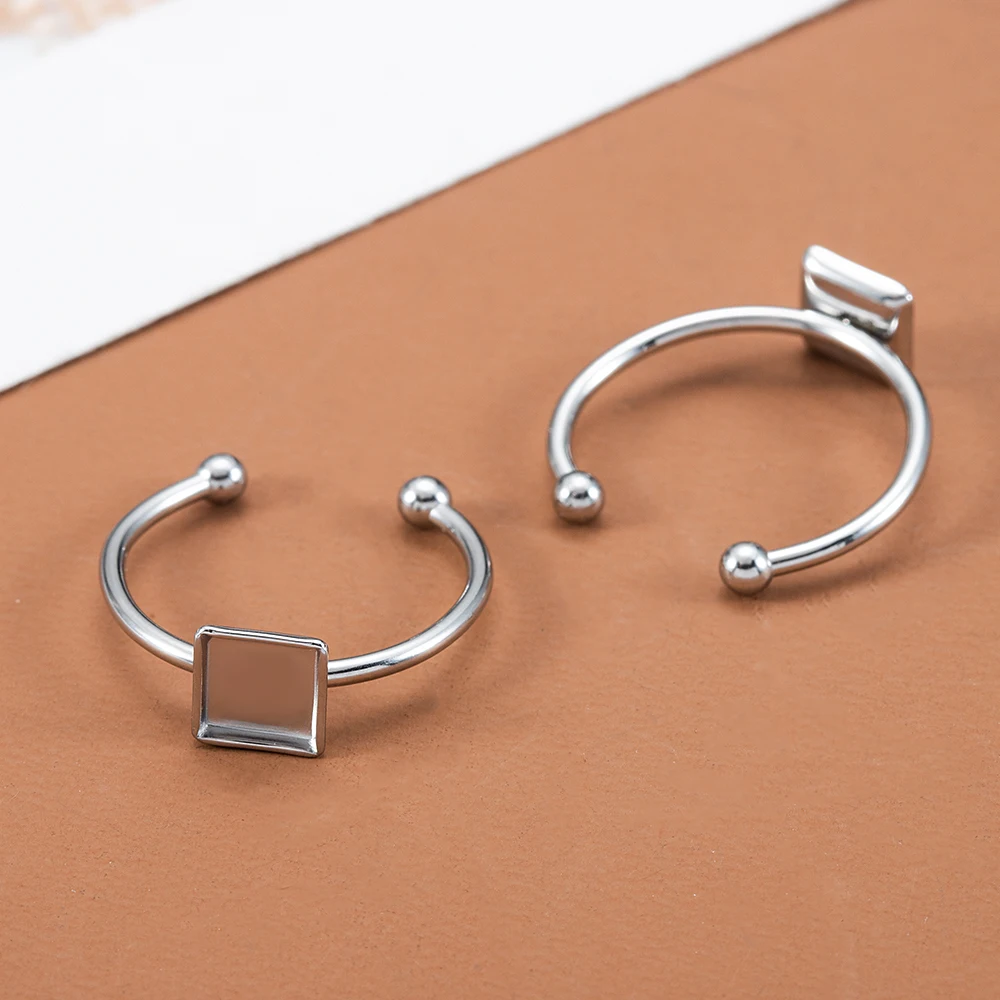10 stücke verstellbare Edelstahl offene Ring Einstellungen leere Basis Lünette Cabochons Ringe für Schmuck machen DIY Fingerring leer – Detail 8