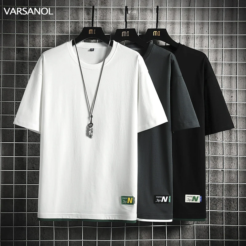 

VARSANOL Men's Oversized T-shirt 2023 Summer New 100% Polyester Black T Shirts for Men O Neck Short Tops Tees Y2k T Shirts Man