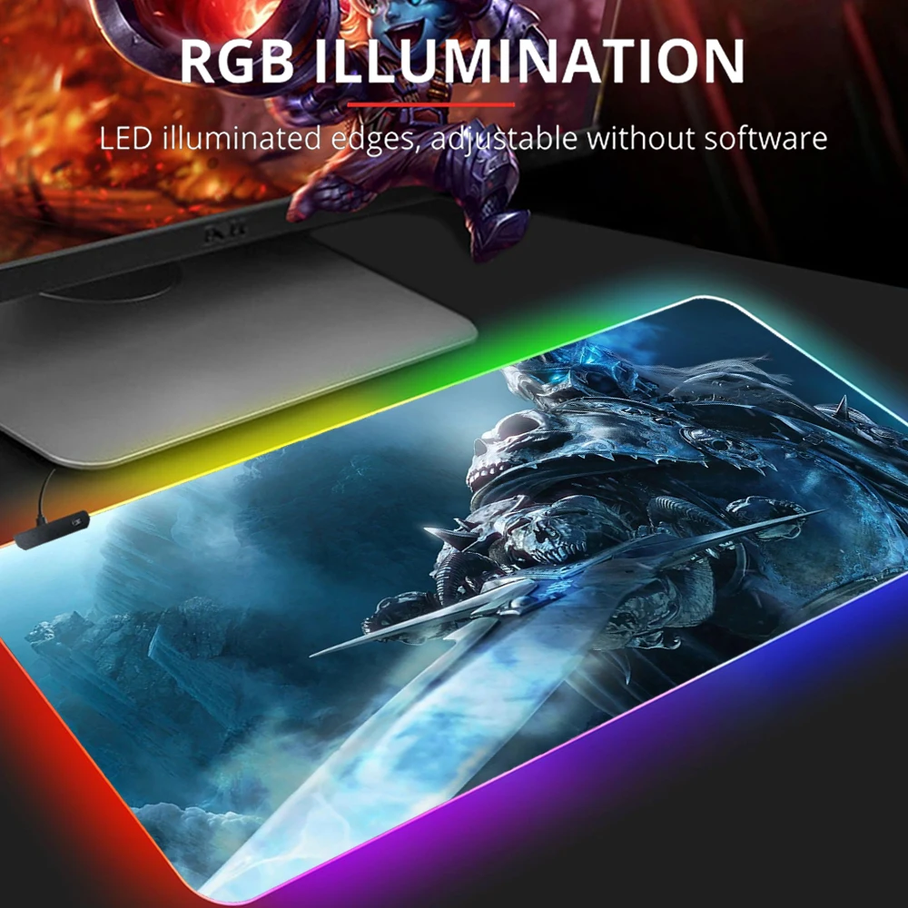 

RGB World of Warcraft Anime Mouse Pad Gamer Gaming Laptop Varmilo Desk Mat Gamers Accessories PC Gamer Cabinet Mausepad Rug Mice