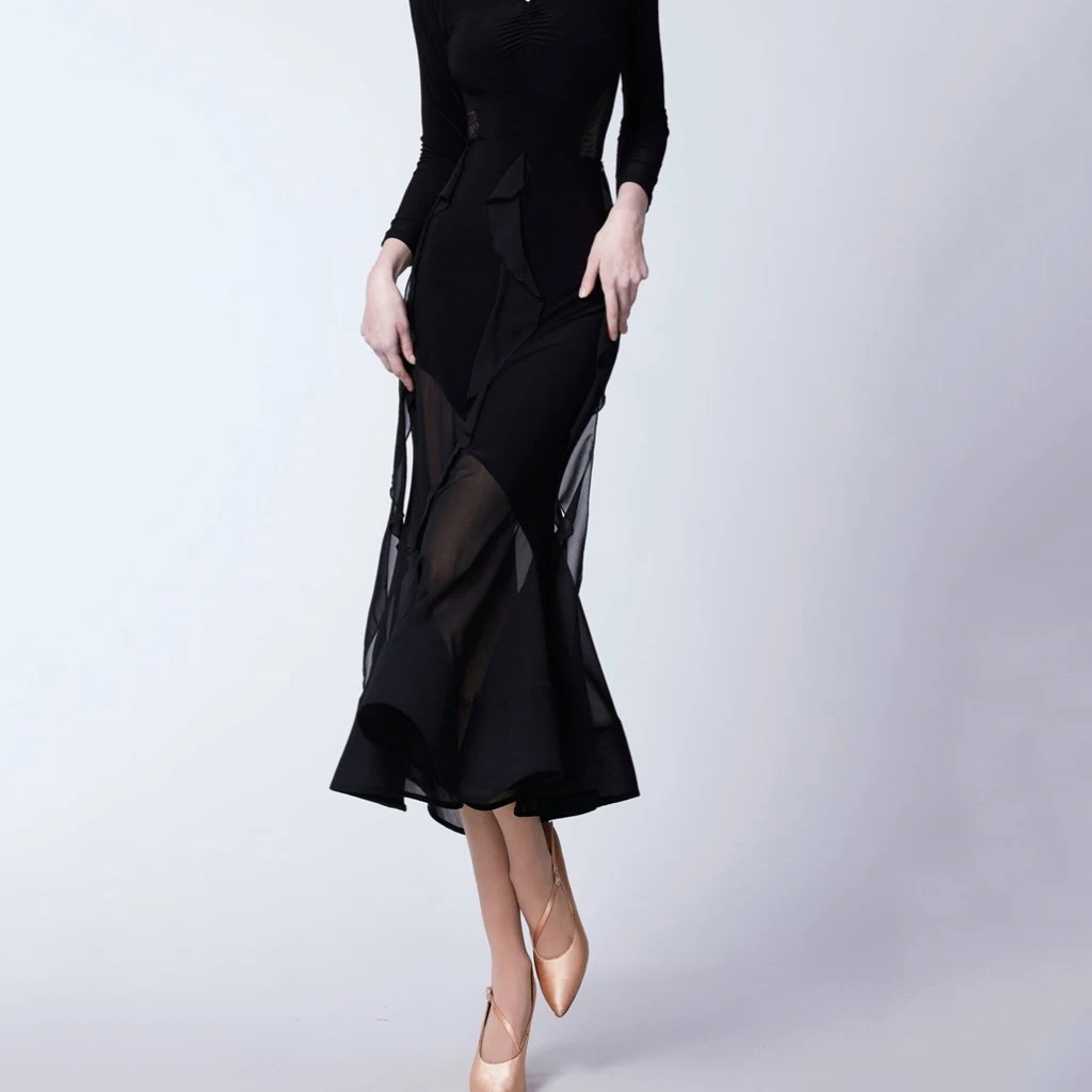 New Modern Dance Skirt For Women Adult National Standard Dance Mesh Half Skirt Chacha Ballroom Performance Wear DN19849