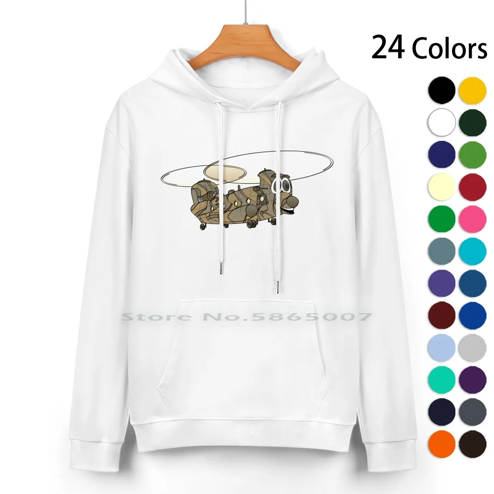 

Chinook Helicopter Cartoon Pure Cotton Hoodie Sweater 24 Colors Helo Helicopter Chinook Camo Camouflage Military Flight Flying