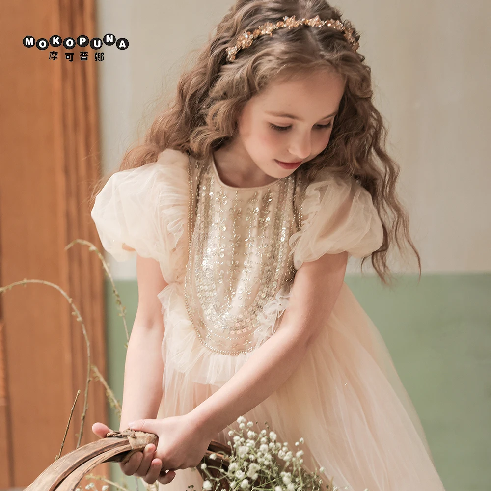 

MOKOPUNA Girl Dresses 2023 Summer New Elegant Dress for Girl Mesh Lace Fashion Sweet Comfortable Princess Dress