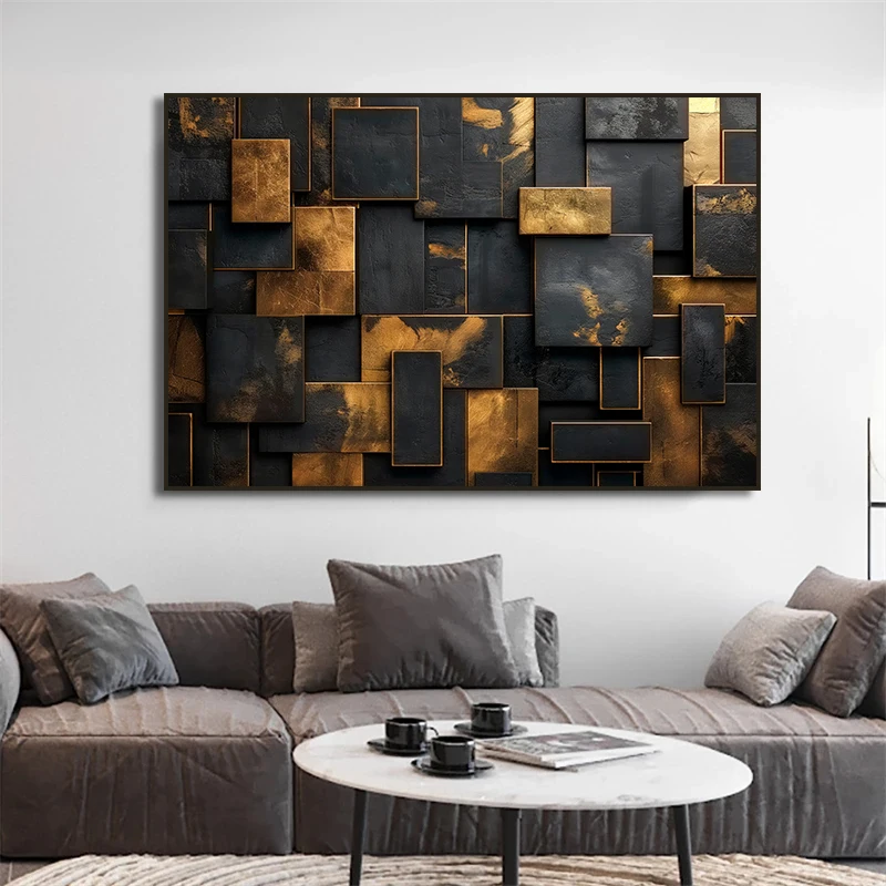 Luxury Abstract Geometric Canvas Wall Art Square Rectangle Decor Black and Gold Painting Print Interior Decor Cuadros - Image 3