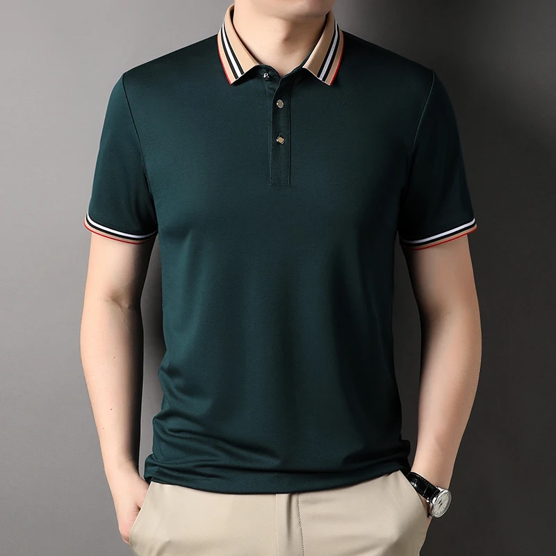 

Mens T Shirts High End 100% Mulberry Silk T Shirt for Men Summer Short Sleeve Thin T Shirt Casual No Iron Ice Silk Polo Tops CJK