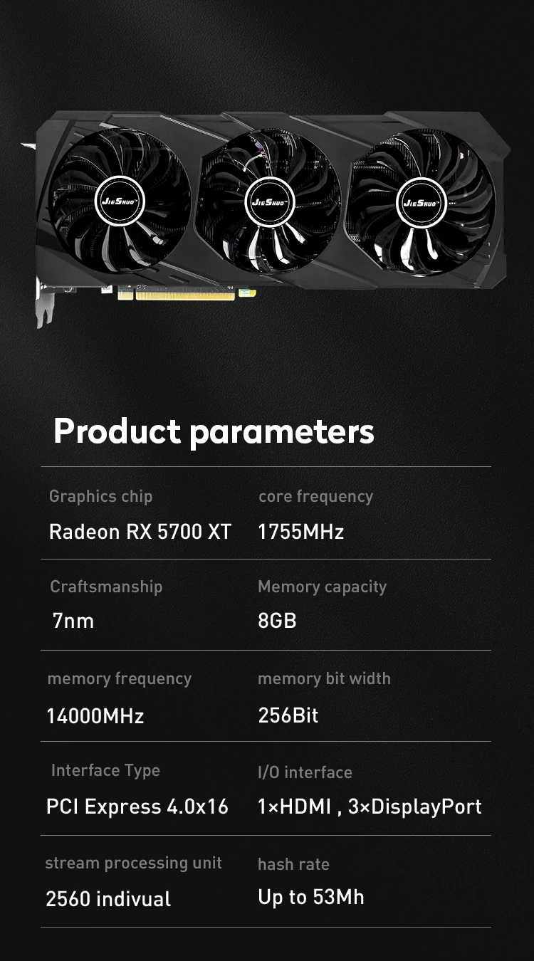 RX 5700xt Dual fan desktop game vga radeon gpu amd RadeonRX5700XT ELSA Graphics Card GDDR6 cardMining can reach 53-54mh gpu pc