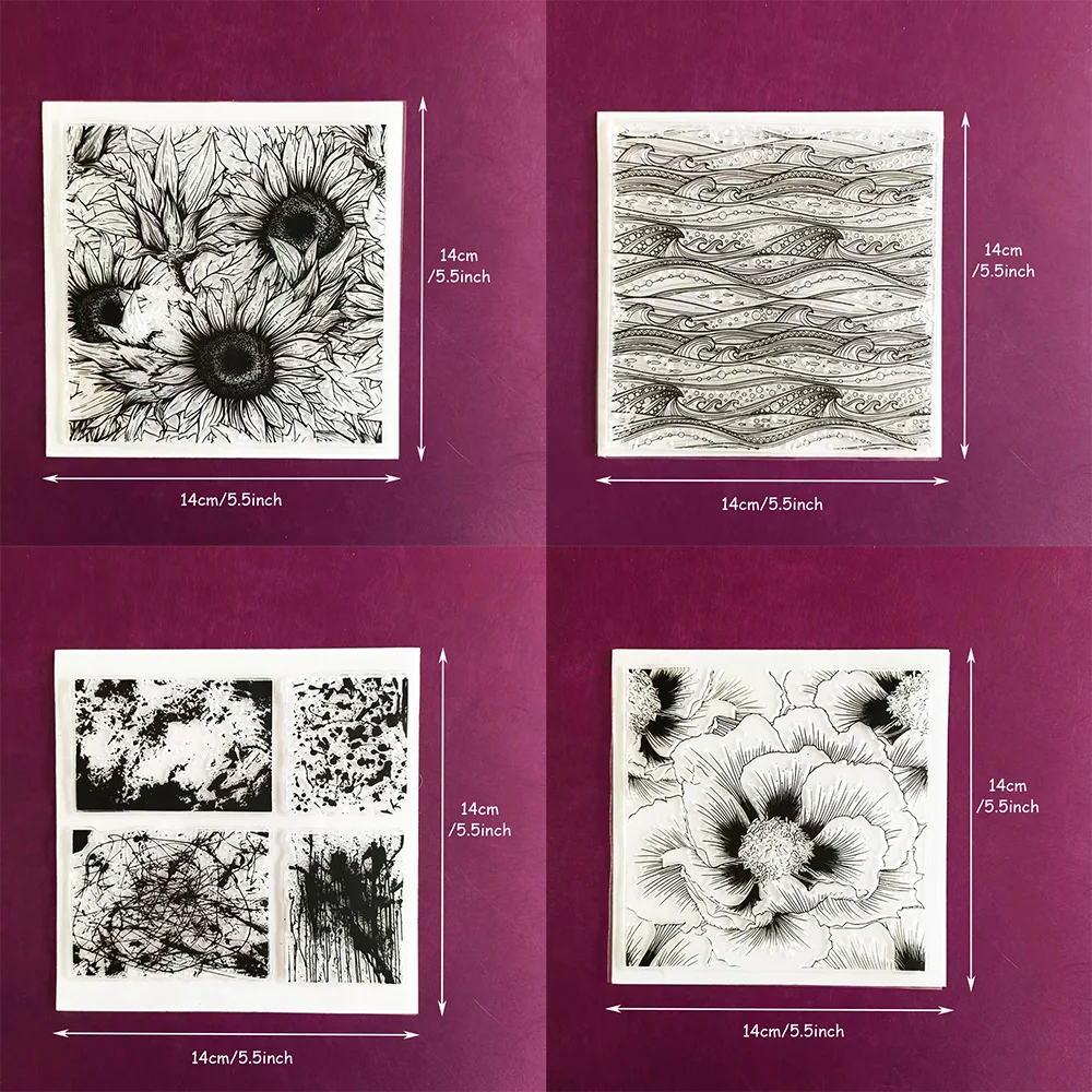 Sunflower Wave Abstract Pattern Transparent Stamps for Creative Crafts and Journals