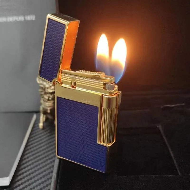 

New Memorial Luxury Ligne 2 Lighter Double Fire Tobacco Cigar Cigarette gas Lighter Men Smoking Bright Sound Brass Windproof 002