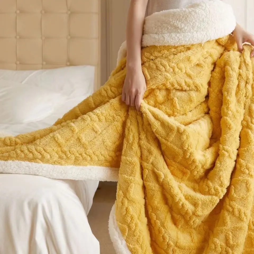 

Plaid Bed Blanket Winter Comfortable Bed Cover Thickened Warm Taffeta Lamb Velvet Children Adult Nap Leisure Blanket Soft Quilt