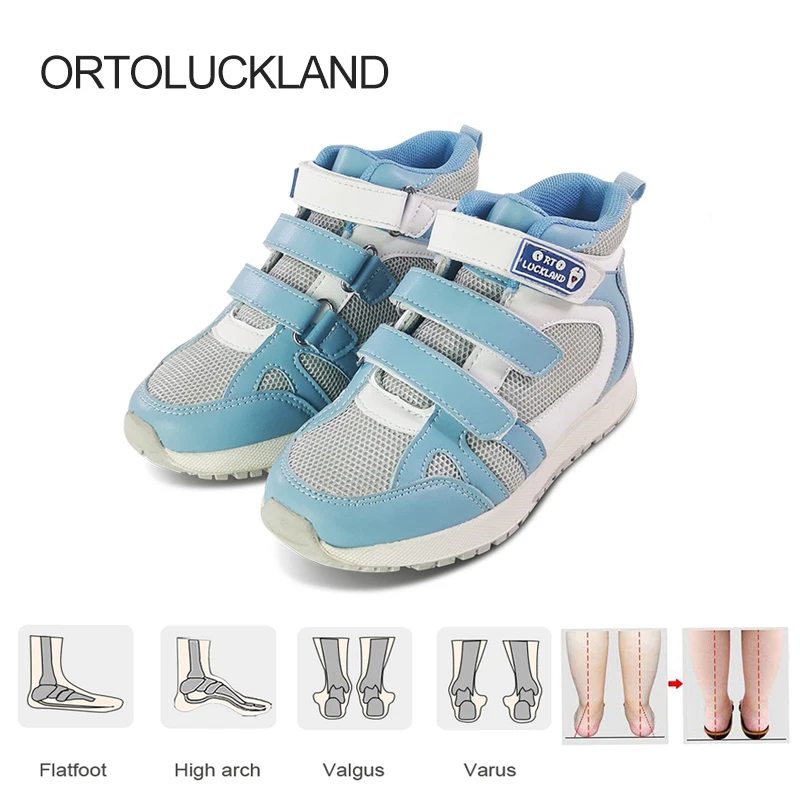 Ortoluckland Kid Boys Orthopedic Shoes For Children Baby Toddler Sneakers Luxury Brands Blue Mesh Leather Ankle Support Boots