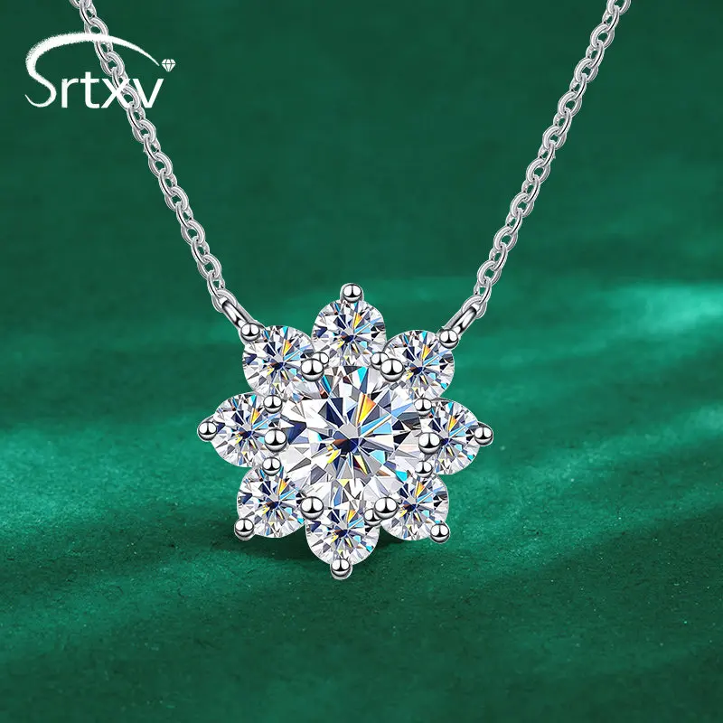 

1ct Moissanite Pendant Necklace For Women Girl 925 Sterling Silver Sparkling Sunflower Choker Wedding Birthday Gift Fine Jewelry