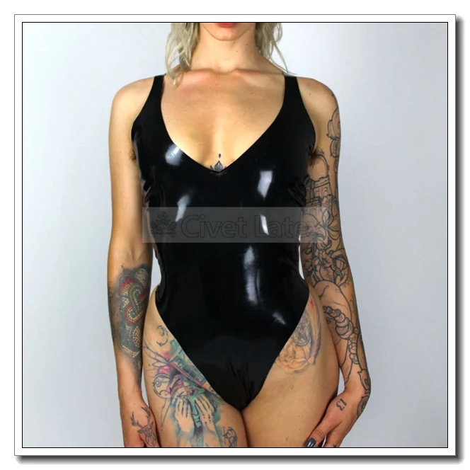 

Civet Latex Leotard Slip Backless Deep V Style Slim Sexy No Zip Customized 0.4mm J20