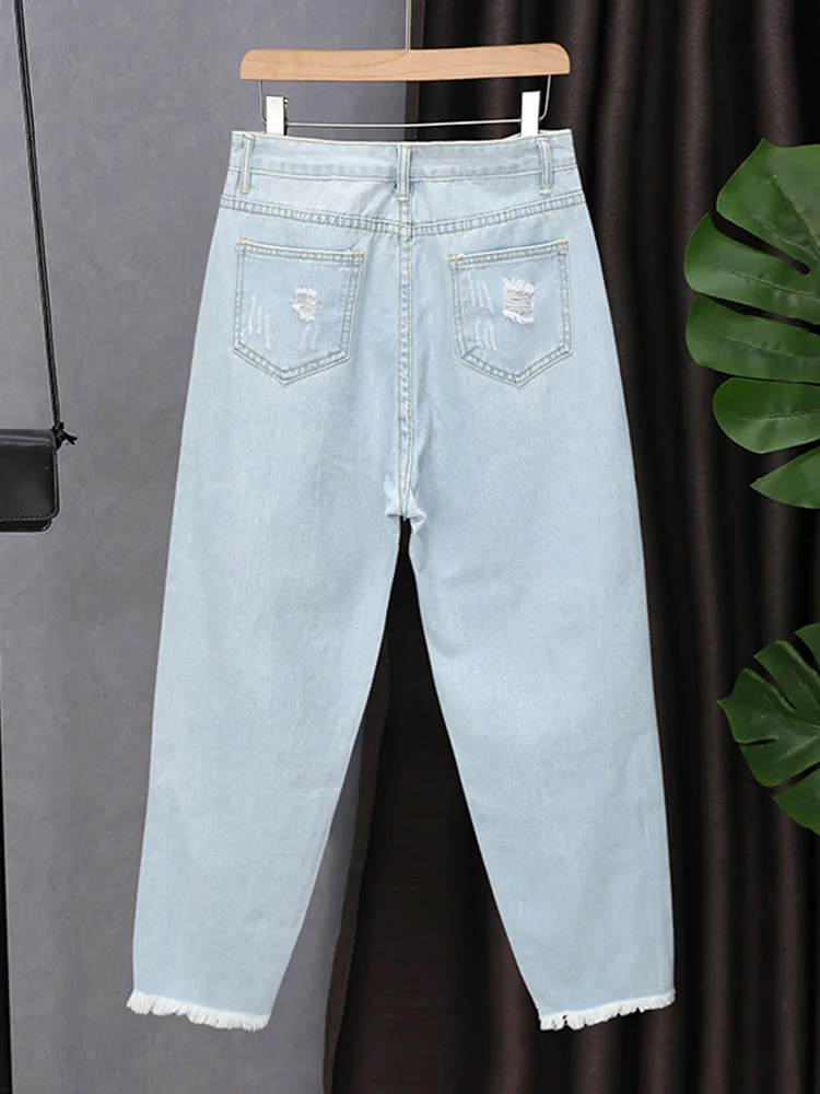 2025 New Summer High Waist Embroidered Piercing Jeans Female Fashionable and Skinny Appearance Haren Nine cropped Pants 2