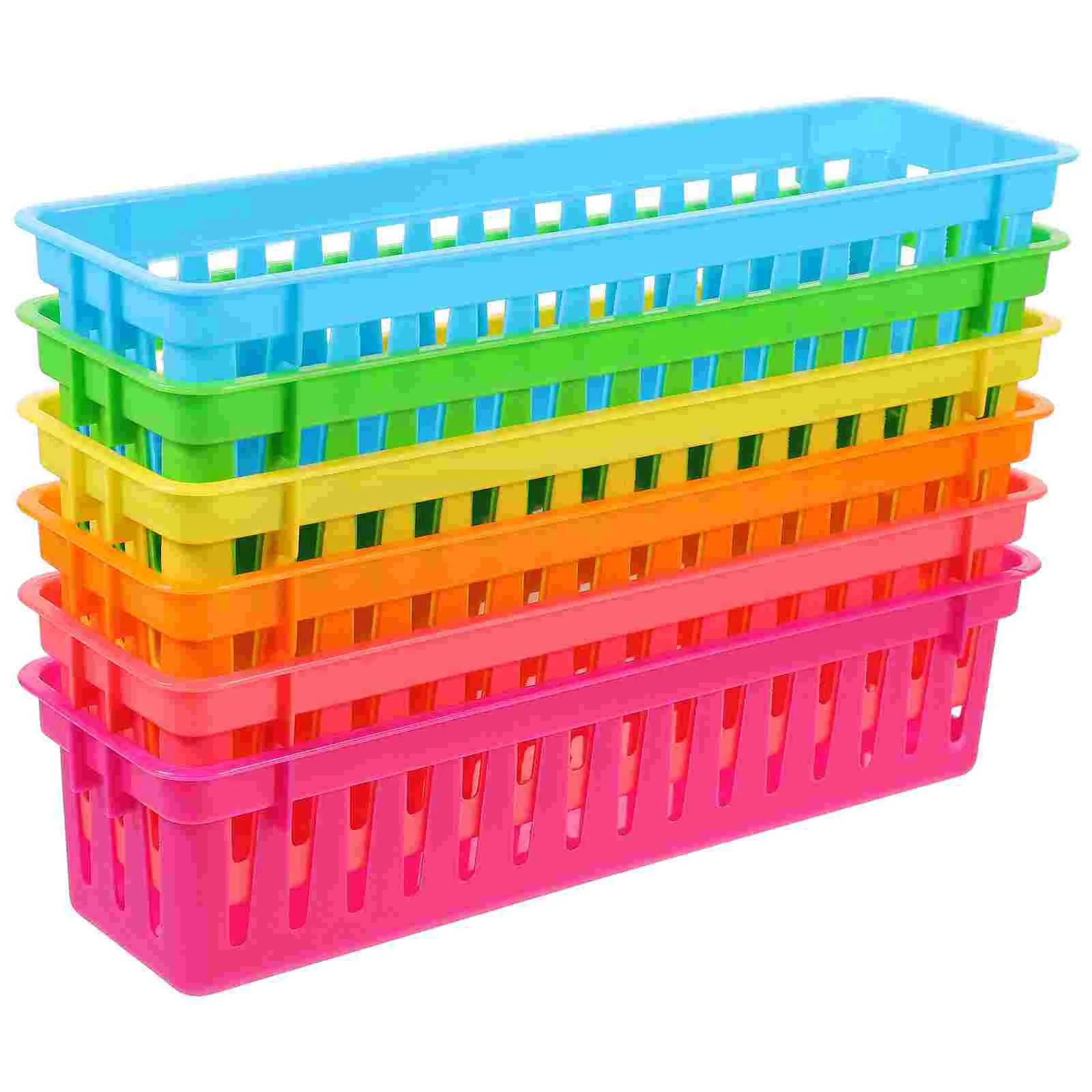 

6 Pcs Plastic Desk Pencil Holder Stationery Basket Colorful Classroom Supplies Storage Compartment Box Holders for Trays