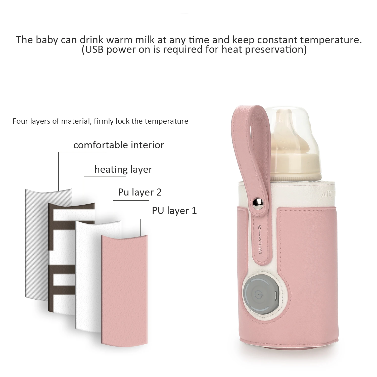 3 Temperature Adjustable Portable Baby Bottle Warmer, Portable Car Travel Bottle Warmer USB Milk Heat Keeper Baby Bottle Warmer 4