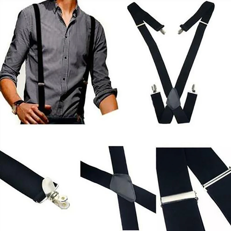 

Wide Men Suspenders High Elastic Adjustable 4 Strong Clips Suspender Heavy Duty X Back Trousers Braces