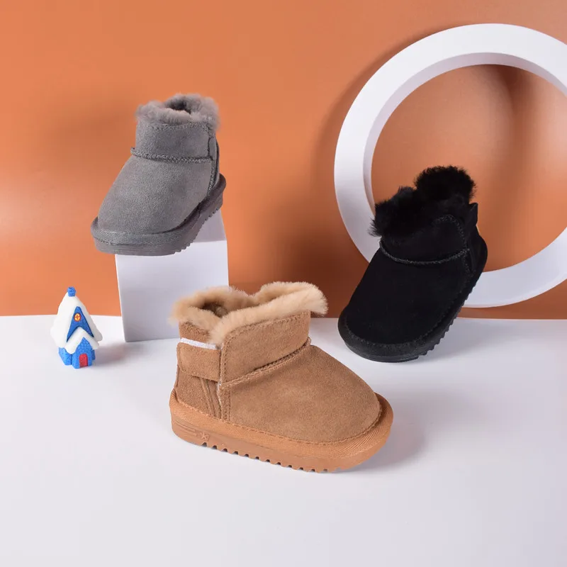 DIMI Winter Warm Baby Boots Boy Girl Toddler Shoes Genuine Leather Waterproof Non-Slip Plush Kids Snow Boots T22110